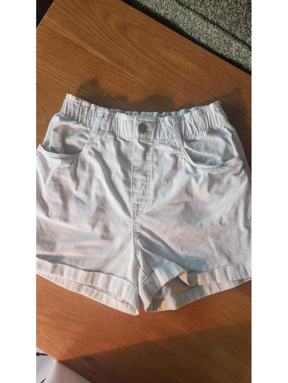 H&M white denim 100% Cotton shorts Small with pockets-cuffs and belt loops.